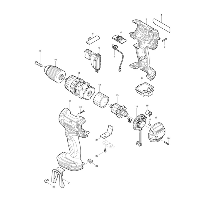 Complete Assembly for Makita BHP452 18V Li ion 1 2