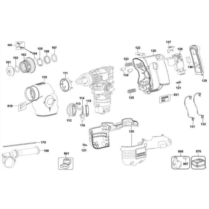 Main Assembly for DeWalt DC213 Type 2 Rotary Hammer Drill L S