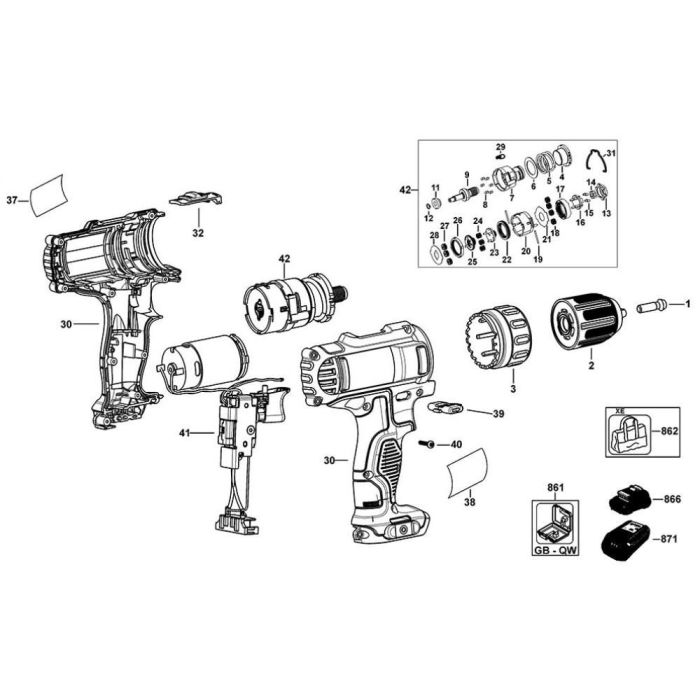 Main Assembly for DeWalt DCD710 Type 4 Cordless Drill L S Engineers
