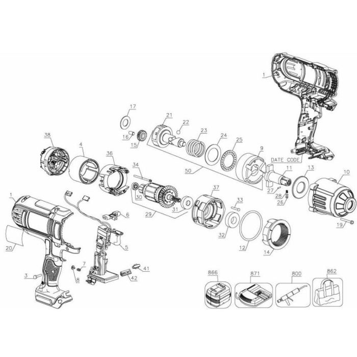 Main Assembly for DeWalt DCF889 Type 3 Impact Wrench L S Engineers