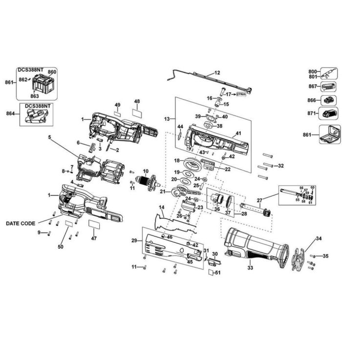 Main Assembly for DeWalt DCS388 Type 1 Cut Saw L S Engineers