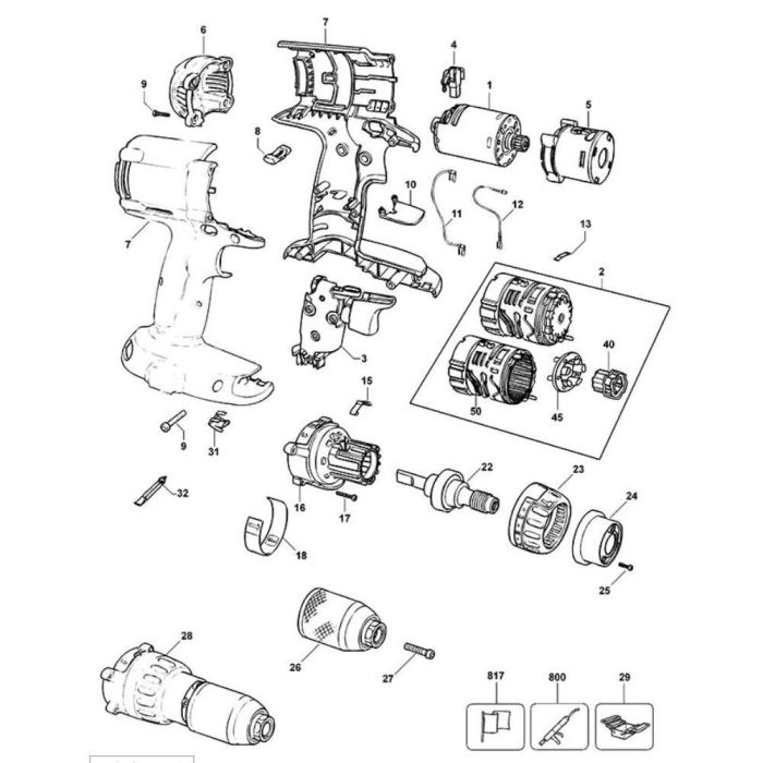 Main Assembly for DeWalt DW980 Type 11 Cordless Drill L&S Engineers