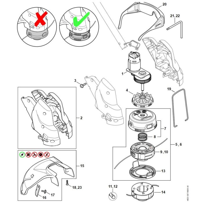 Electric motor, Cutting head for Stihl FSA 57 Cordless Brushcutter L