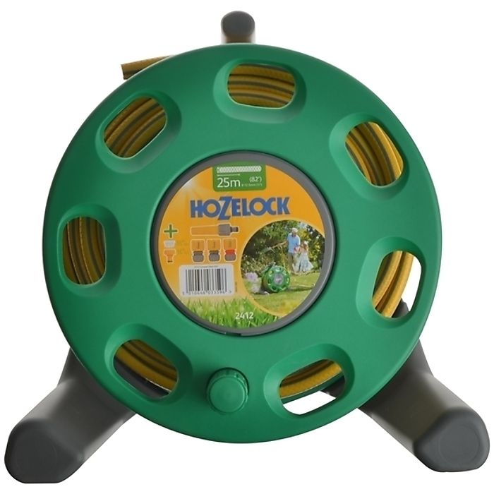 2412 30m Freestanding Compact Hose Reel + 25 Metres of 12.5mm Hose by  Hozelock - 2412P0275