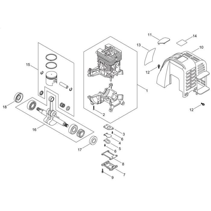 Cylinder, Piston, Crankshaft for Shindaiwa M2510 MultiTool L&S Engineers