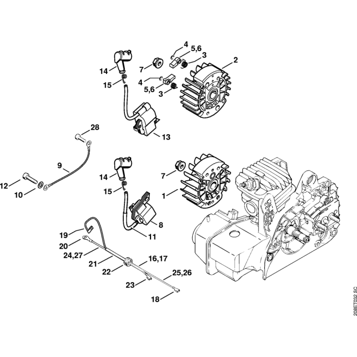 Ignition system Assembly for Stihl MS210 MS210C Chainsaws L S