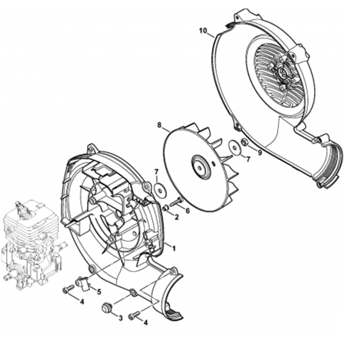 Fan Housing And Wheel Assembly For Stihl SR200 Z Mistblower L S Engineers