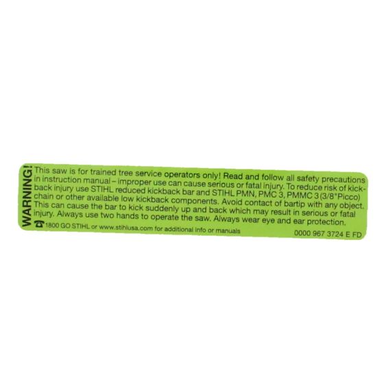 Instruction Label for Stihl 019T, MS201 Chainsaw - 0000 967 3724