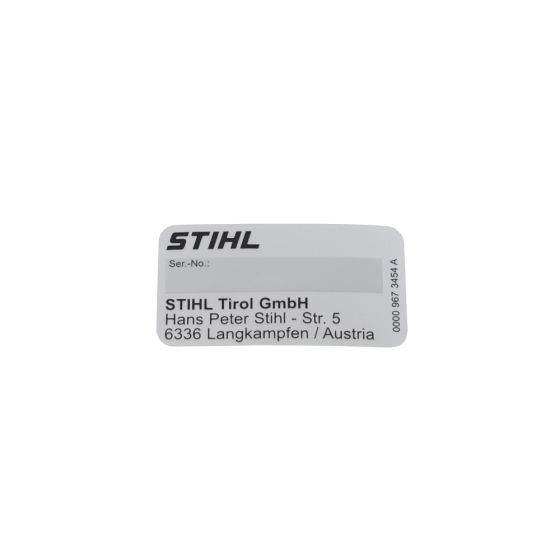 Instruction label - Genuine Stihl Part - OEM No. 0000 967 3454