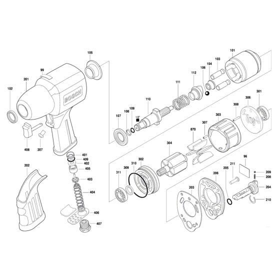 Bosch 1/2" Impact Wrench Assembly