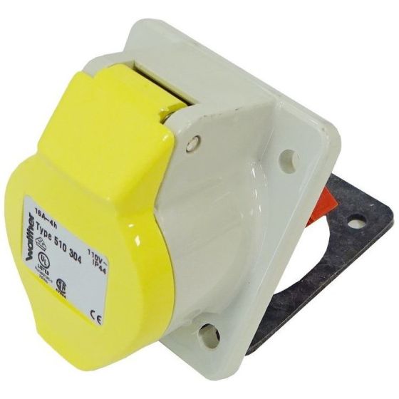 16 Amp 110v Angled Panel Socket Low Voltage Yellow