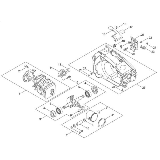 Cylinder, Piston, Crankshaft