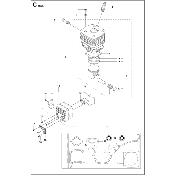 Cylinder, Piston & Muffler Assembly