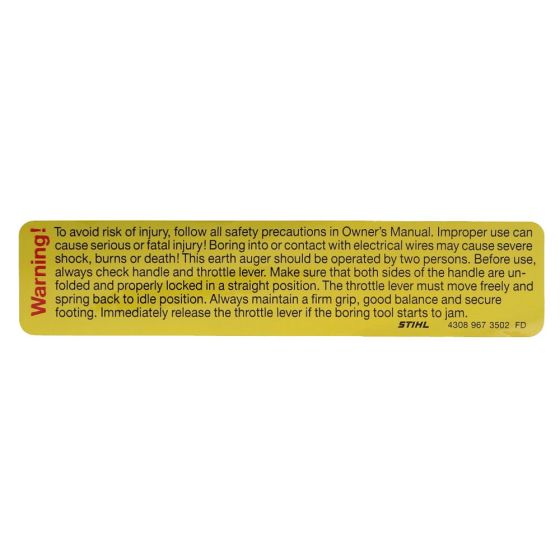 Instruction Label for Stihl BT360 Earth Auger - 4308 967 3502