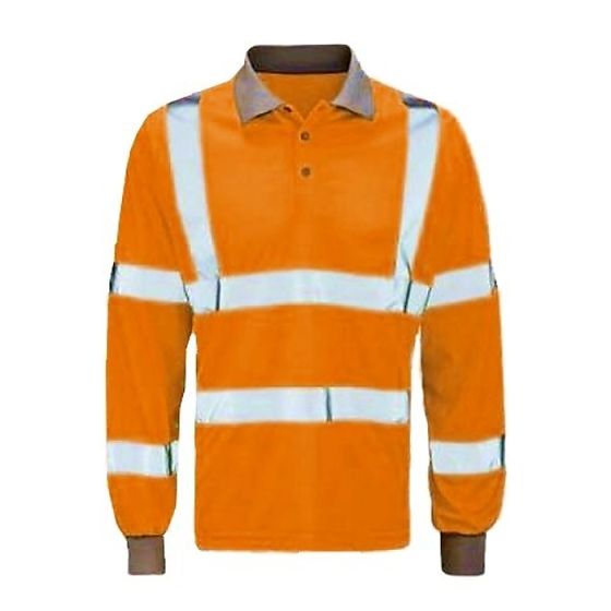 High Visibility Long Sleeve Polo Shirt - Orange, Size: X Large 724 0053