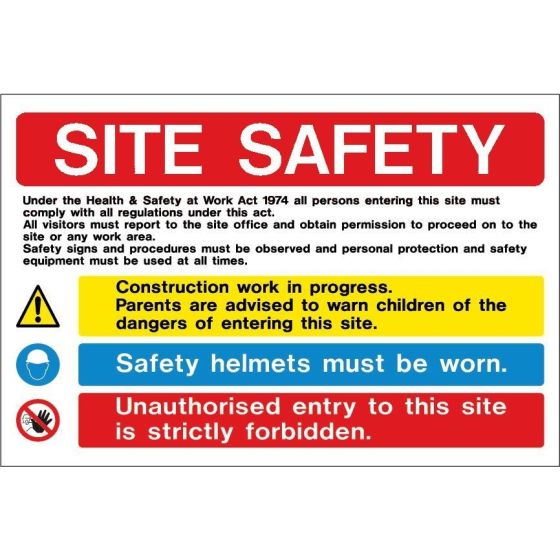 'Site Safety' Sign 600mm x 450mm 1mm Semi Rigid Plastic