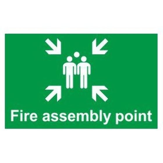'Fire Assembly Point' Sign 400mm x 300mm Gloss, Self Adhesive Flexible PVC