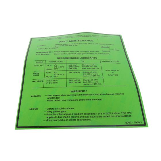 Daily Maintenance for Mecalac MBR71 Roller - OEM No. 8002-1930