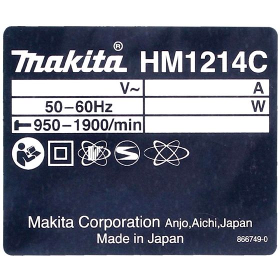 Name Plate for Makita HMJ1214C Hammer Drill - 866749-0