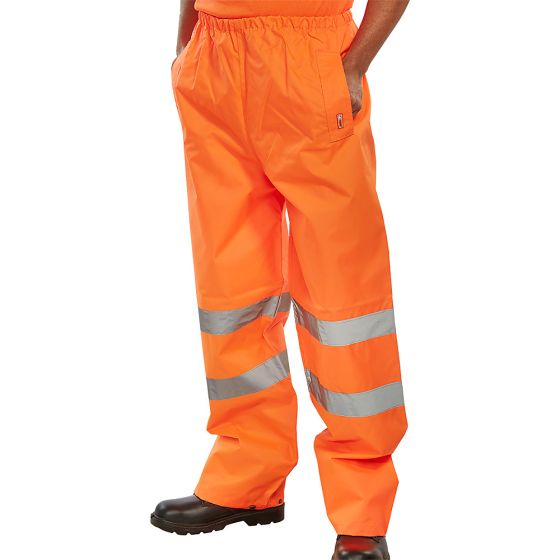 High-Visibility Waterproof Overtrousers - Orange, Size: Small