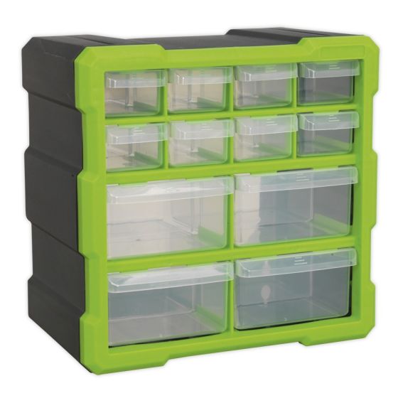 Cabinet Box 12 Drawer - Hi-Vis Green/Black Sealey Part No. APDC12HV