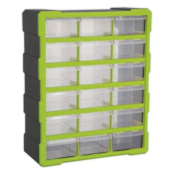 Cabinet Box 18 Drawer - Hi-Vis Green/Black Sealey Part No. APDC18HV