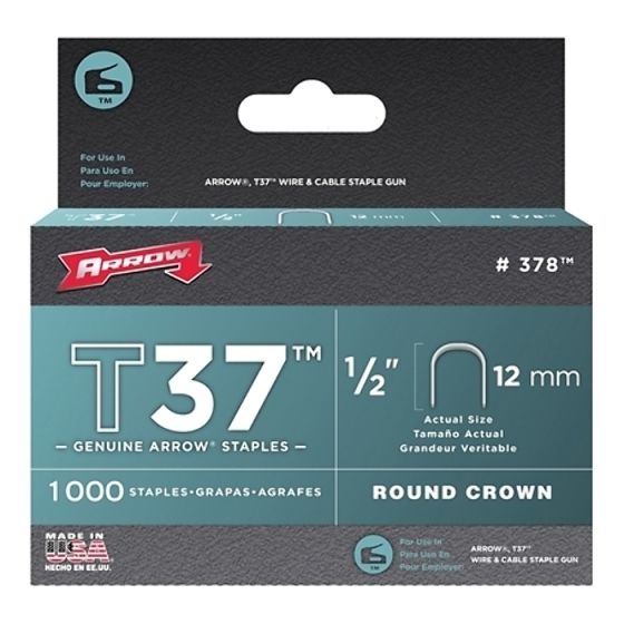 T37 Staples 12mm (1/2in) Box 1000 by Arrow - A378