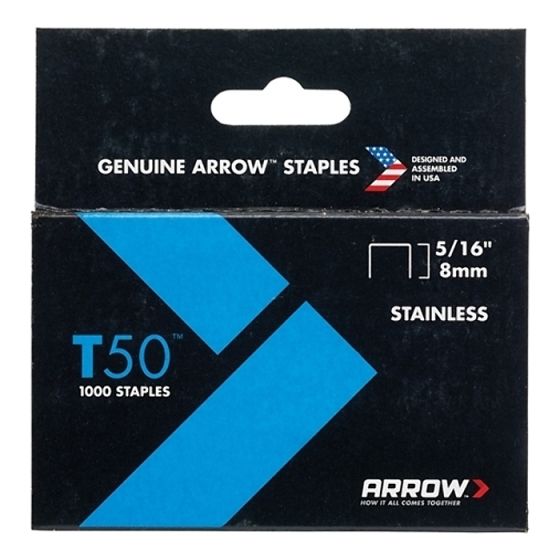 T50 Staples Stainless Steel 505SS 8mm ( 5/16in) Box 1000 by Arrow - A505SS1