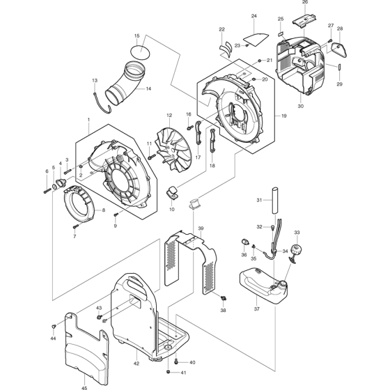 Fan Assembly for Makita BBX7600 Leaf Blower