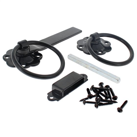 150mm / 6" Plain Ring Handled Gate Latch, Black Finish