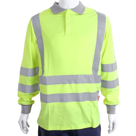 Long Sleeved Polo Shirt ARC Compliant Hi-Viz Fire Retardant Sat Yellow 5XL