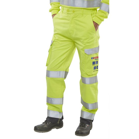 Arc Flash Hi Viz Trousers Fire Retardant Tall Leg Fit Saturn Yellow/Navy 46