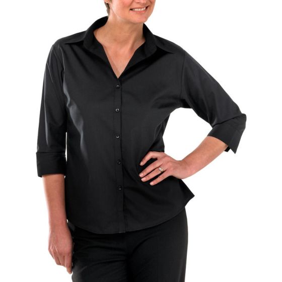Ladies Blouse 3/4 Sleeve Curved Hem Polyester / Cotton Fabric Black 10