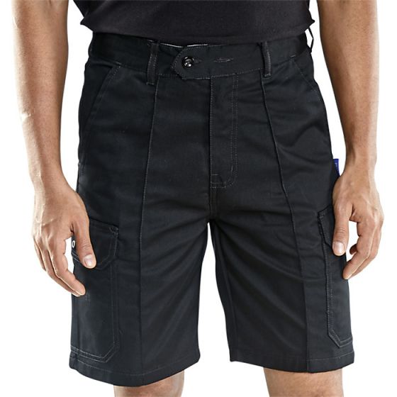 Industrial Work Shorts Sewn in Crease 2 Cargo/Rear Pockets Zip Fly Black 46