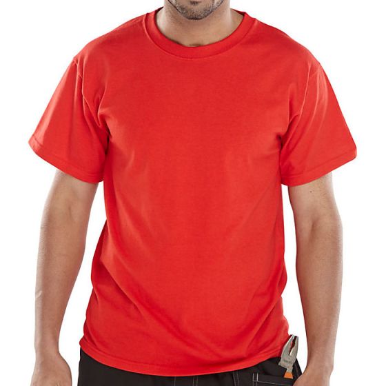 Tee Shirt H/Weight 180gsm Cotton Twin Stitching Hem Neck & Waist Red MED