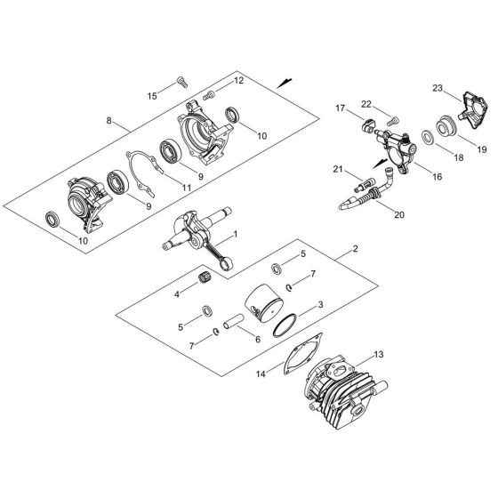 Cylinder, Piston, Crankshaft
