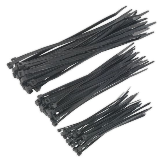 Cable Ties Assorted Sizes 100-200mm Black Nylon - Pack of 75