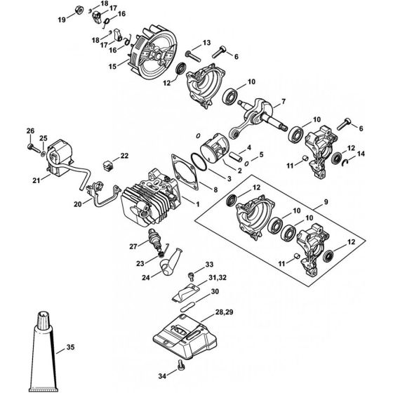 Cylinder with piston & Ignition system Assembly for Stihl MS150TC Chainsaws