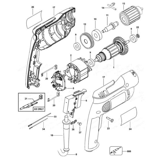 Main Assembly for DeWalt D21001 Type 1 Right Angle Drill