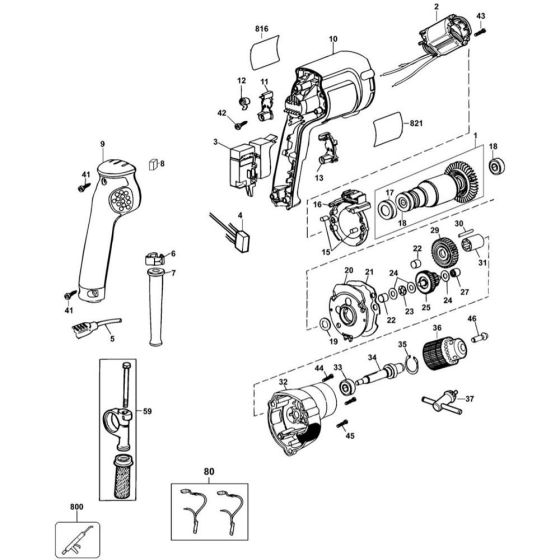 Main Assembly for DeWalt D21101 Type 3 Rotary Hammer Drill