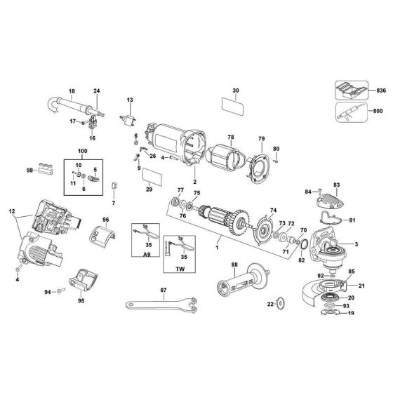 Main Assembly for DeWalt D28803 Type 2 Angle Grinders