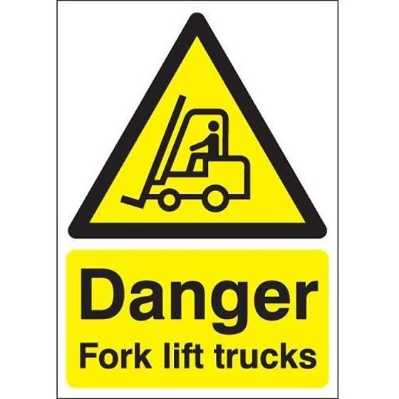 Sign - 'Danger Fork Lift Trucks' - 400mm x 300mm - 1mm Semi Rigid Plastic