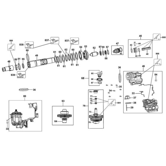 Main Assembly for DeWalt DCH283 Type 1 Cordless Hammer Drill