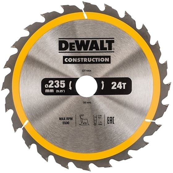 Construction Circular Saw Blade 235 x 30mm x 24T by DEWALT - DT1954-QZ