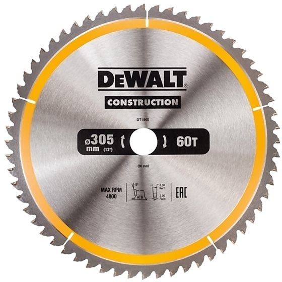 Construction Circular Saw Blade 305 x 30mm x 60T by DEWALT - DT1960-QZ