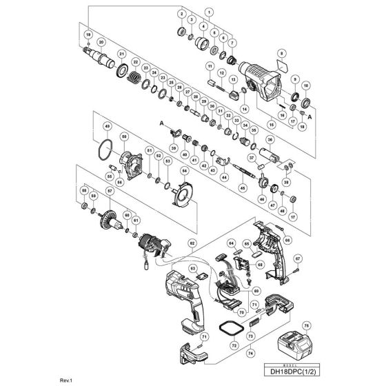 Main Assembly for Hikoki DH18DPC