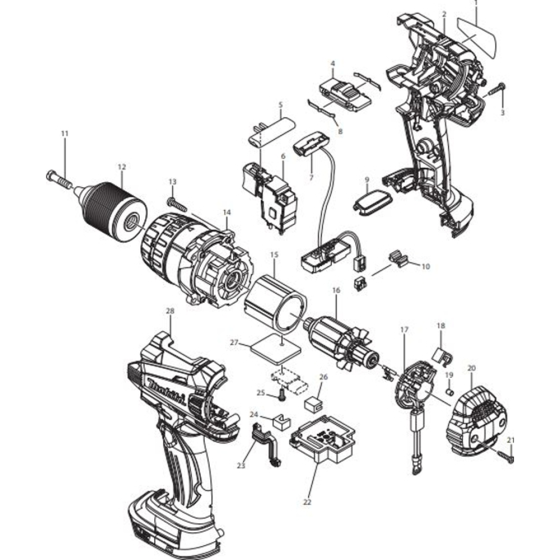 Makita DHP458Z Main Assembly