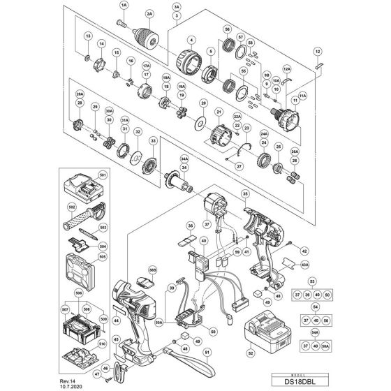 Hikoki DS18DBL Main Assembly