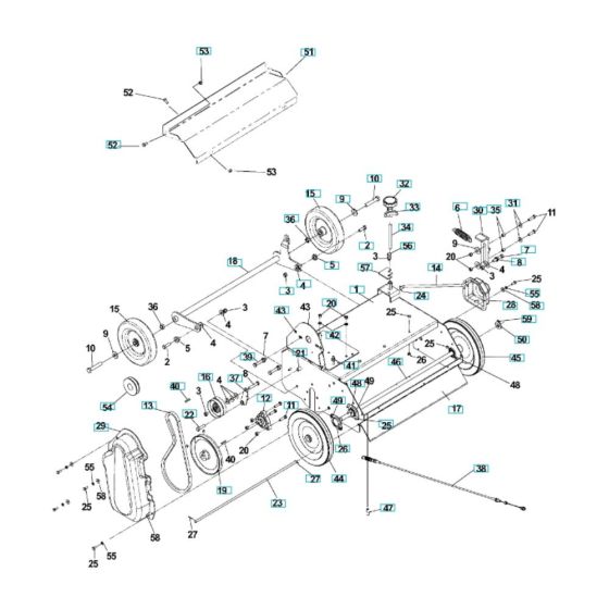 Chassis, Engine, Pulley Assembly for Husqvarna DT22H5FA Dethatcher