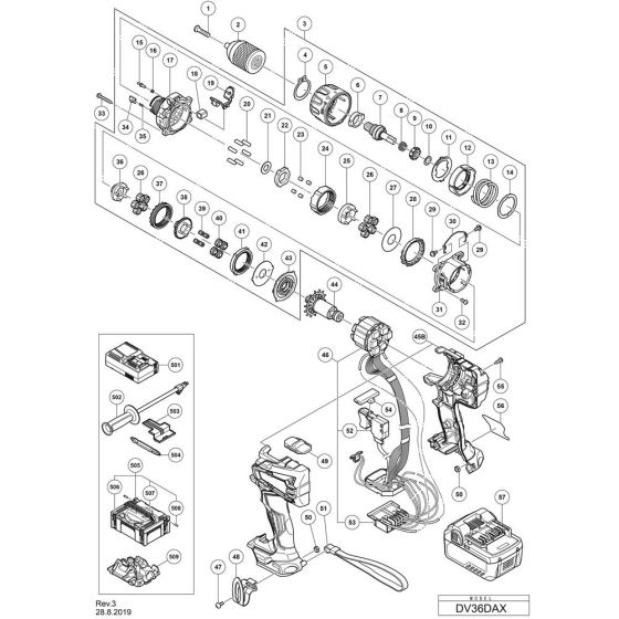 Hikoki DV36DAX Assembly